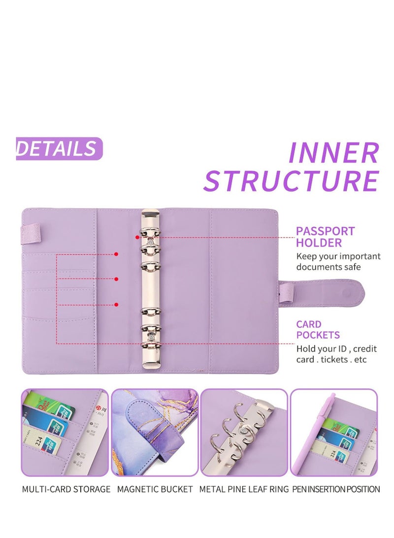 SYOSI Budget Binder with Zipper Envelopes, Cash Envelopes for Budgeting, A6 PU Leather Budget Binder Planner with 12 Pcs Clear Zipper Envelopes, 12 Pcs Budget Sheets for Budgeting, Saving Money(Purple) - Image 5