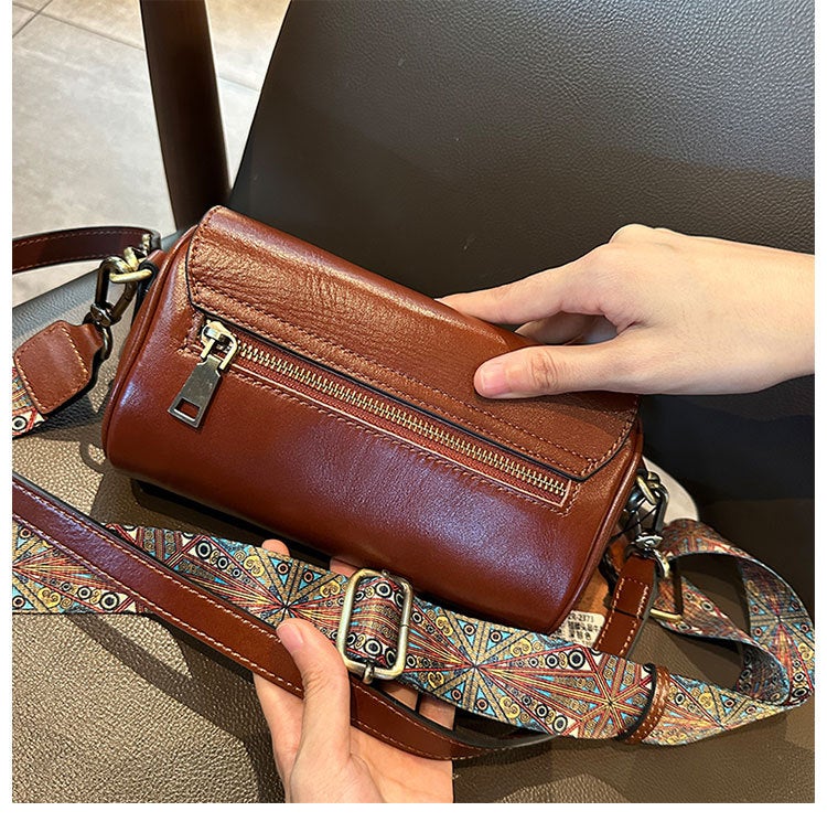 First-Layer Cowhide Crossbody Bag Retro Small Round Bag High-Quality Niche Single Shoulder Genuine Leather Small Bag - Image 4