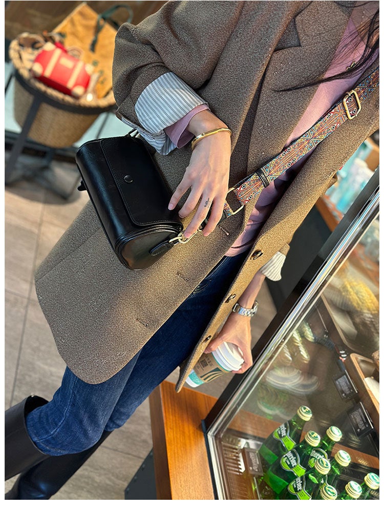 First-Layer Cowhide Crossbody Bag Retro Small Round Bag High-Quality Niche Single Shoulder Genuine Leather Small Bag - Image 1