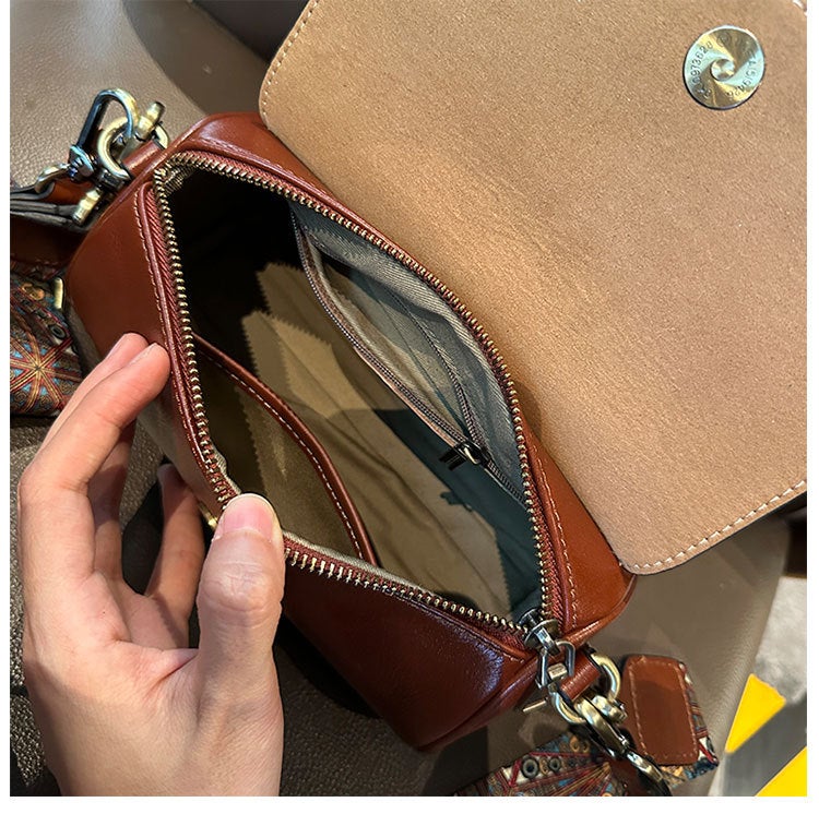 First-Layer Cowhide Crossbody Bag Retro Small Round Bag High-Quality Niche Single Shoulder Genuine Leather Small Bag - Image 5