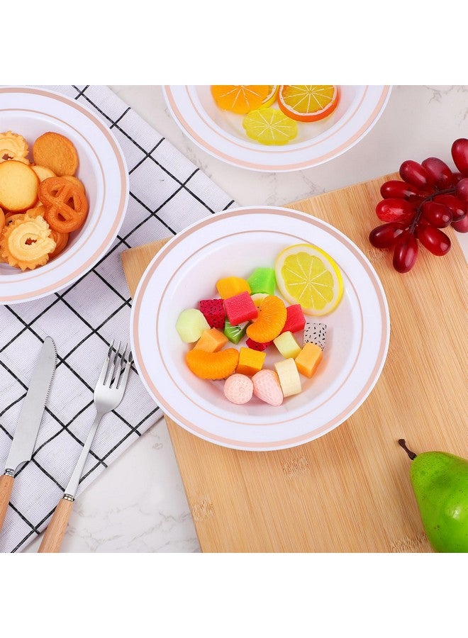 Jinei 150 Pieces 6 Oz Plastic Bowls With Rim Soup Bowls Small Disposable Bowls For Dessert Salad Soup Candy Wedding Thanksgiving Christmas Catering Holidays Party Supplies (White,Rose Gold Rim) - Image 3