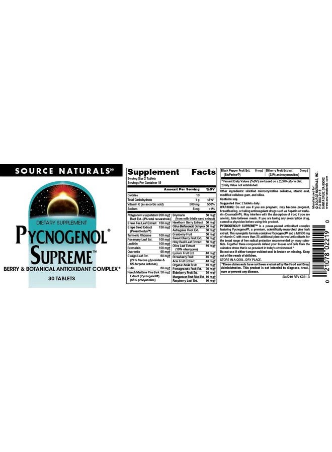 Source Naturals Pycnogenol Supreme Berry & Botanical Antioxidant Complex 30 Tablets - Image 5