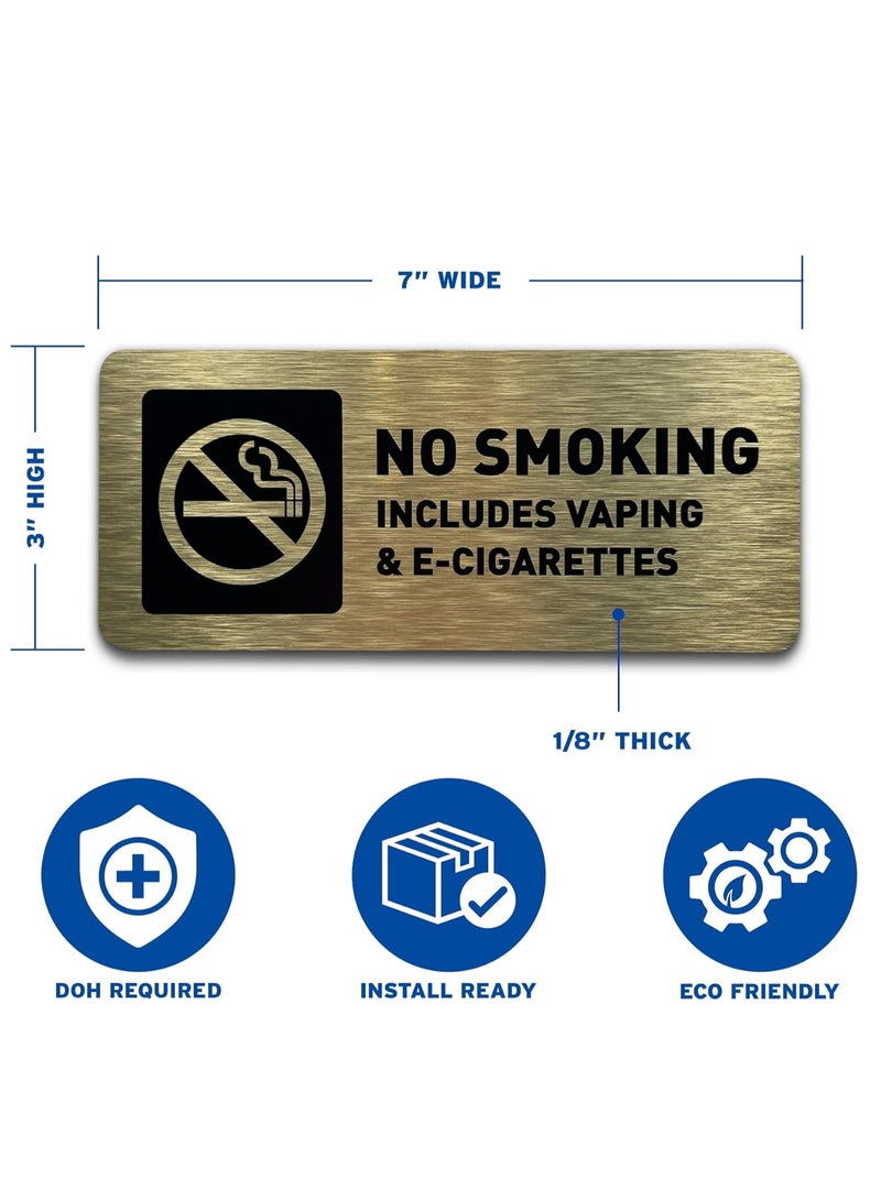 Maxsafe No Smoking Sign - ADA Compliant, with Raised Icons and Lettering, Includes Adhesive Strips for Easy Installation (7" W x 3" H, Brushed Gold)  - Image 2