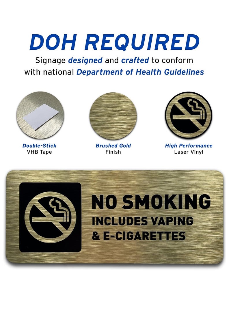 Maxsafe No Smoking Sign - ADA Compliant, with Raised Icons and Lettering, Includes Adhesive Strips for Easy Installation (7" W x 3" H, Brushed Gold)  - Image 3