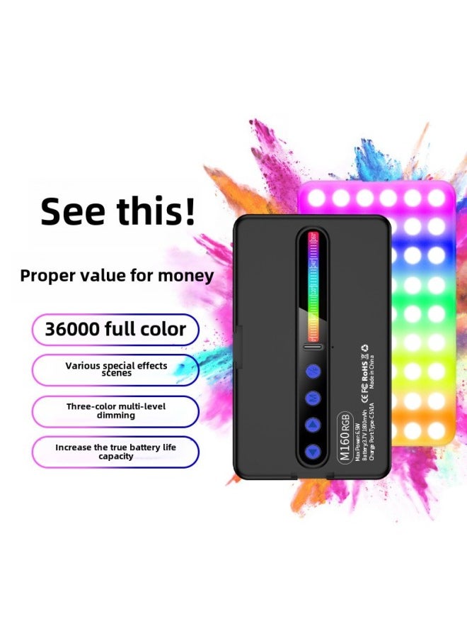 Generic - RGB Pocket Light Full Color Atmosphere Light Mobile Phone Photography Convenient External Light Square LED Fill Light-Specifications:M160 Long Rgb Single Light - Image 1