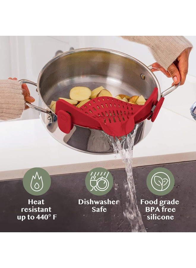 Kitchen Gizmo Snap N' Strain - Silicone Clip-On Colander, Heat Resistant Drainer for Vegetables and Pasta Noodles, Kitchen Gadgets for Bowl, Pots, and Pans - Essential Home Cooking Tools - Red - Image 5