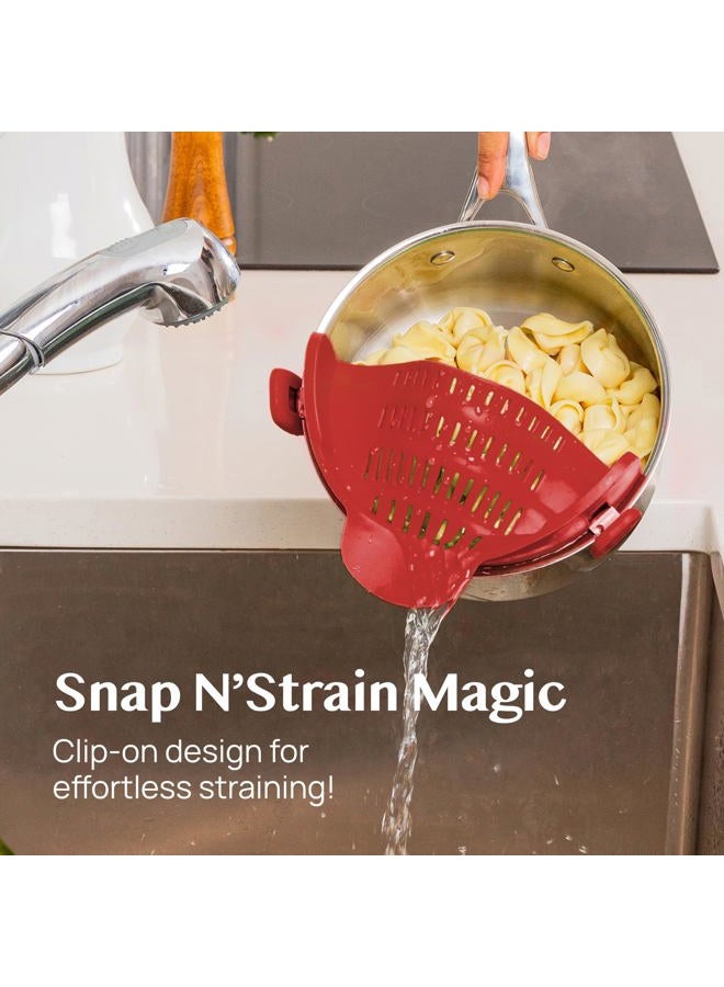 Kitchen Gizmo Snap N' Strain - Silicone Clip-On Colander, Heat Resistant Drainer for Vegetables and Pasta Noodles, Kitchen Gadgets for Bowl, Pots, and Pans - Essential Home Cooking Tools - Red - Image 2