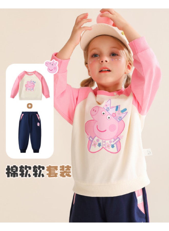 peppa Pig Spring Girls' Cartoon Casual Set 100% Cotton Baby Outfit - Image 1