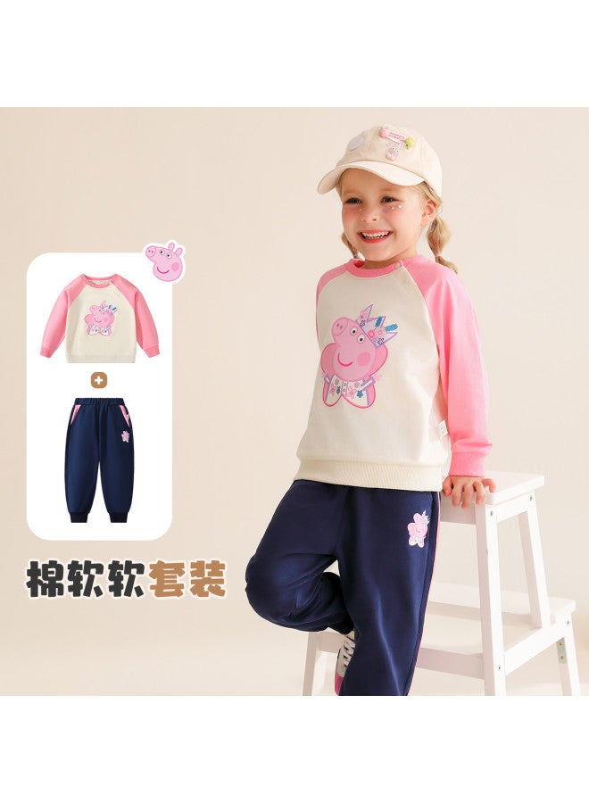 peppa Pig Spring Girls' Cartoon Casual Set 100% Cotton Baby Outfit - Image 2