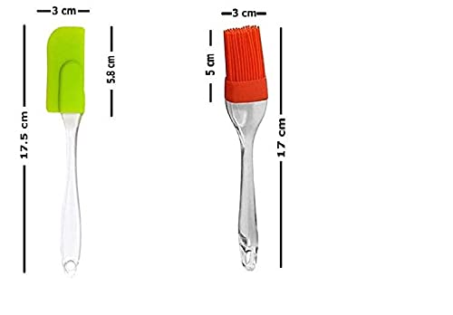 RJ kitchenware Store Silicone Brush and Spatula Set, 2-Pieces, Red Brush Ghee oil Brush Multi color Silicone Heat Resistant Oil Brush and Spatula Set with Handle/Pastry/Cake Brush/Ghee Combo set of 2 Pcs - Image 2
