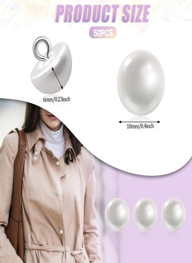 Hariendny 50PCS 10mm Pearl Buttons with Shank Round Pearl Buttons Decorative Buttons for Wedding Dresses, Sewing, Shirts, Jewelry Decorations, DIY Crafts Plastic Resin Sewing Buttons, white - Image 2