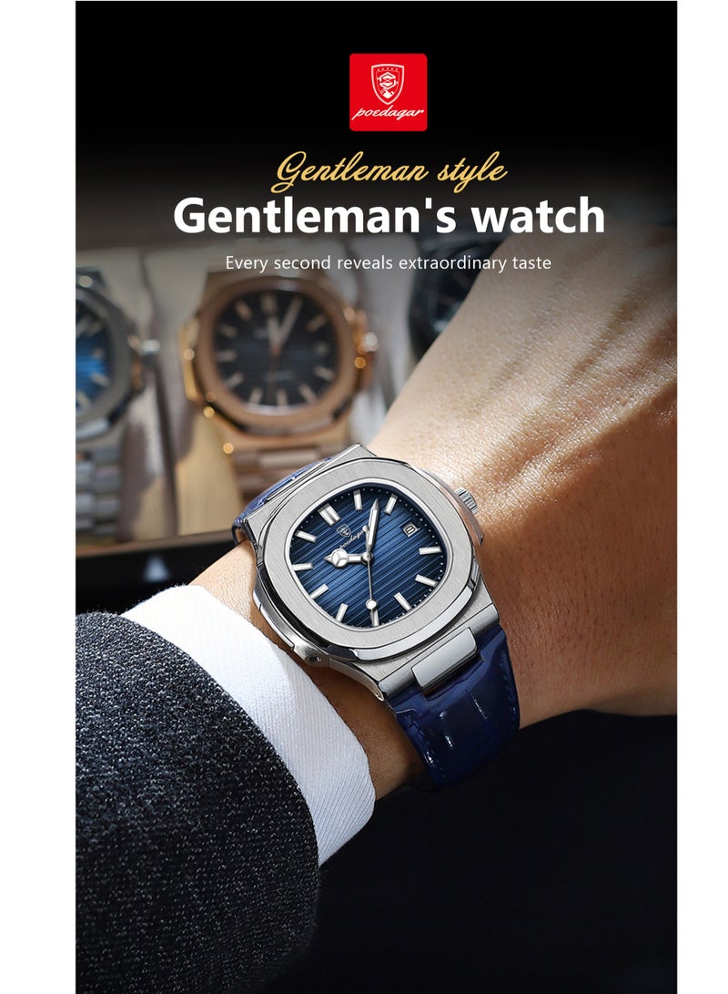 POEDAGAR Ultra Thin Waterproof Men's Watch with Calendar, Mineral Glass, and Unique Octagonal Case Design - Image 2