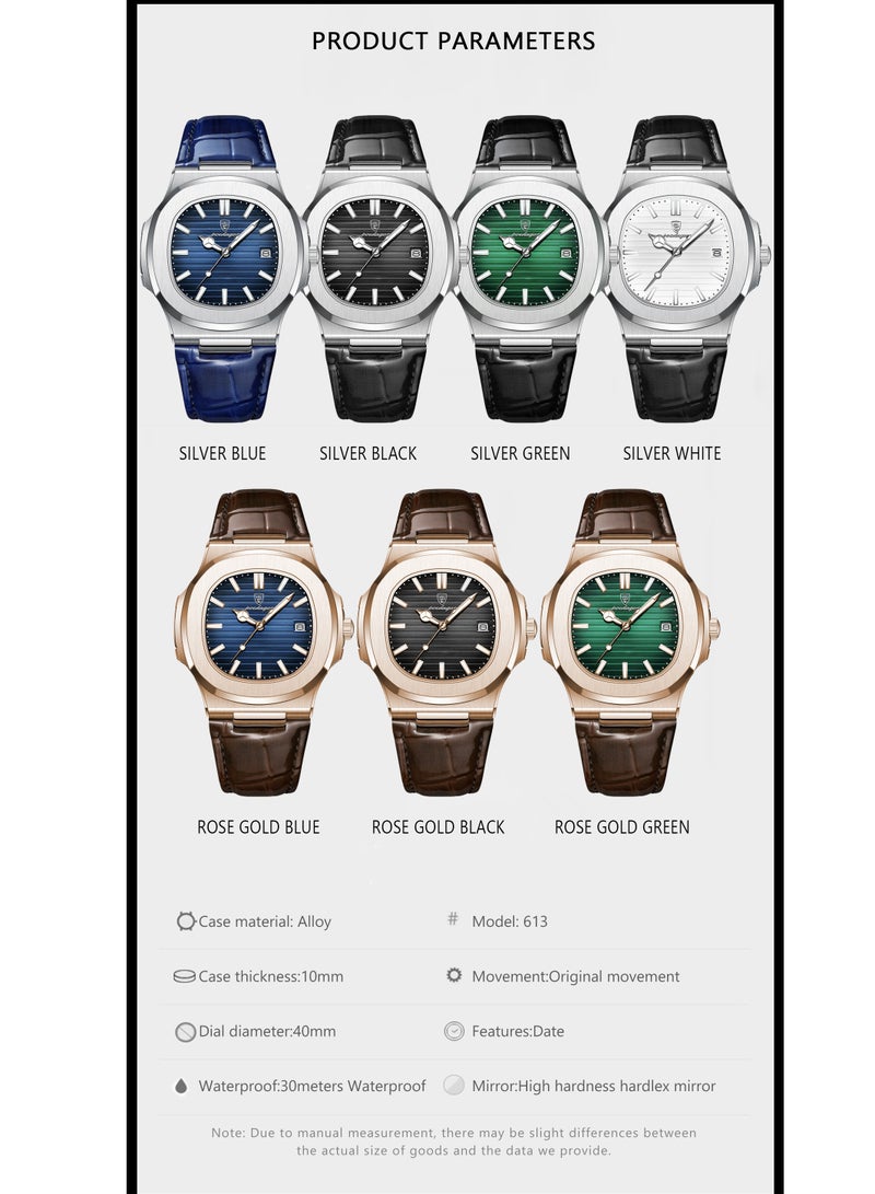 POEDAGAR Ultra Thin Waterproof Men's Watch with Calendar, Mineral Glass, and Unique Octagonal Case Design - Image 3