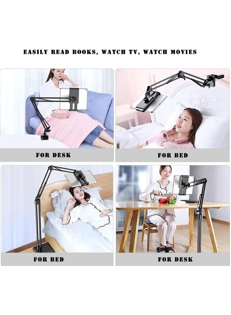 إيونتو حامل 2 في 1 للأجهزة اللوحية والهواتف - حامل أرضي ومكتبي قابل للتعديل للسرير أو المكتب، متوافق مع أجهزة iPad وiPhone وSamsung Galaxy مقاس 4.6-11.9 بوصة (أسود) - Image 2