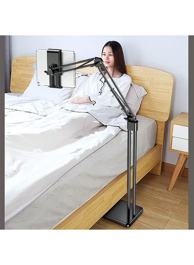 إيونتو حامل 2 في 1 للأجهزة اللوحية والهواتف - حامل أرضي ومكتبي قابل للتعديل للسرير أو المكتب، متوافق مع أجهزة iPad وiPhone وSamsung Galaxy مقاس 4.6-11.9 بوصة (أسود) - Image 1