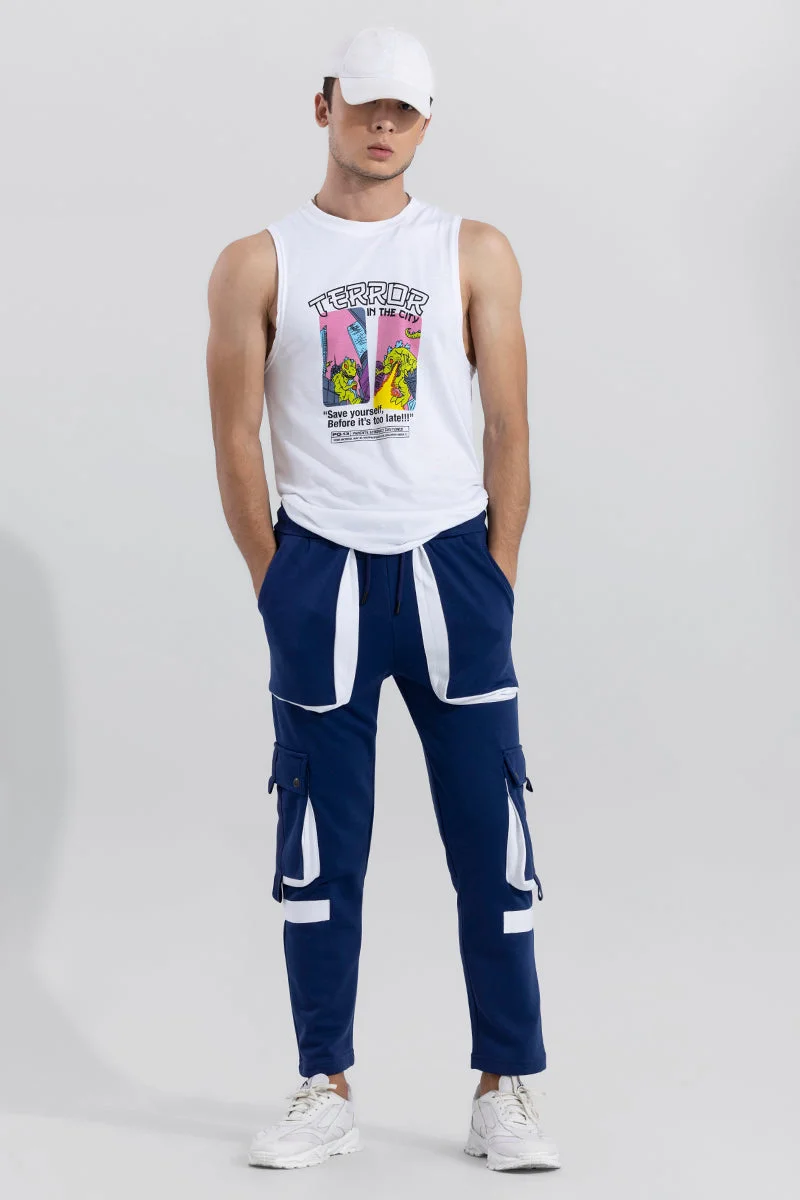 SNITCH Blue Colour Blocked Slim Fit Streetwear Cargo