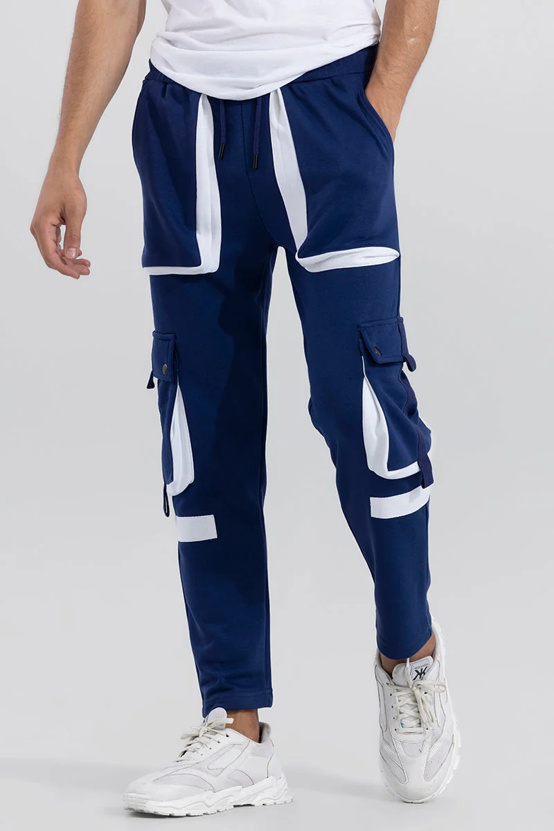 SNITCH Blue Colour Blocked Slim Fit Streetwear Cargo