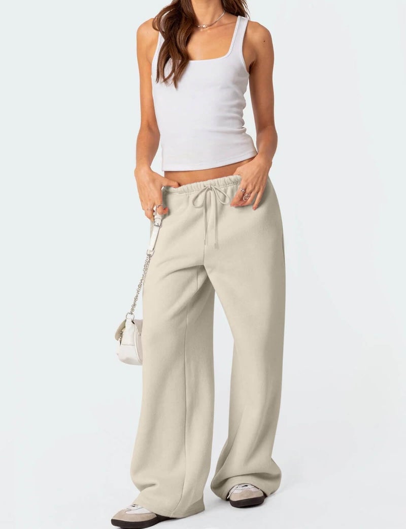HeSaYep Women's Wide Leg Sweatpants Baggy Fleece Lined High Waisted Sweat Pants Straight Leg Casual Drawstring Pants with Pockets Khaki L - Image 4