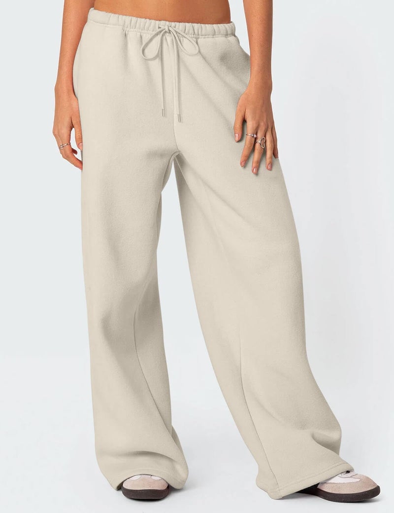 HeSaYep Women's Wide Leg Sweatpants Baggy Fleece Lined High Waisted Sweat Pants Straight Leg Casual Drawstring Pants with Pockets Khaki L - Image 3