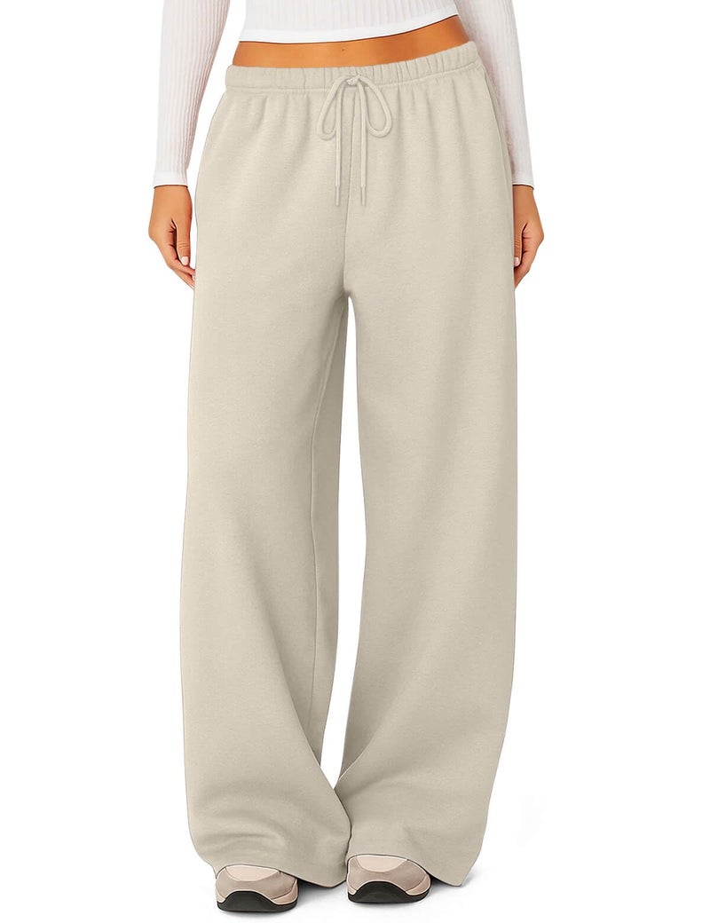 HeSaYep Women's Wide Leg Sweatpants Baggy Fleece Lined High Waisted Sweat Pants Straight Leg Casual Drawstring Pants with Pockets Khaki L - Image 1