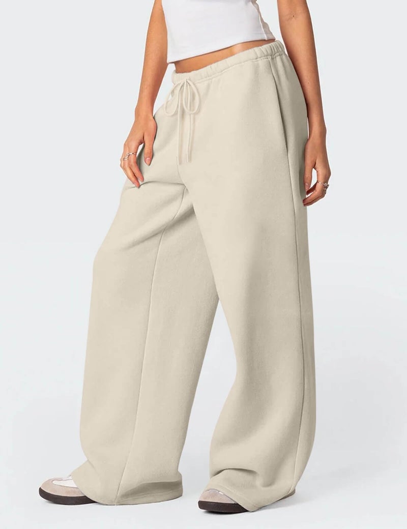 HeSaYep Women's Wide Leg Sweatpants Baggy Fleece Lined High Waisted Sweat Pants Straight Leg Casual Drawstring Pants with Pockets Khaki L - Image 5