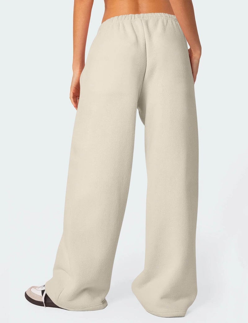 HeSaYep Women's Wide Leg Sweatpants Baggy Fleece Lined High Waisted Sweat Pants Straight Leg Casual Drawstring Pants with Pockets Khaki L - Image 2