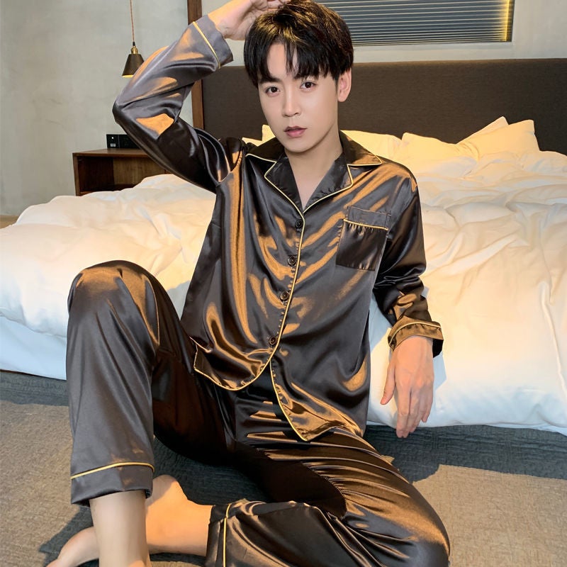 Packed Long-Sleeved Trousers Summer Thin Plus Size Fat Code Ice Silk Couple Pajamas High-End Home Clothes - Image 5