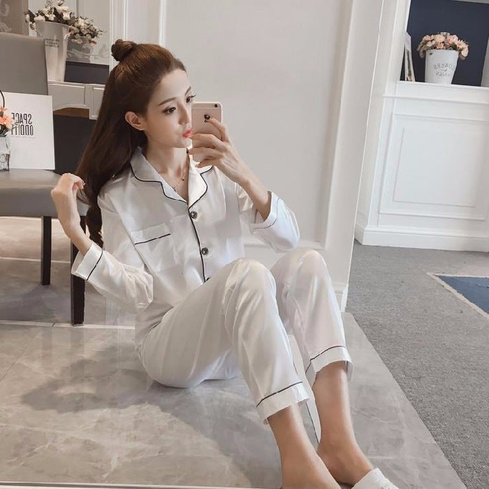 Packed Long-Sleeved Trousers Summer Thin Plus Size Fat Code Ice Silk Couple Pajamas High-End Home Clothes - Image 1