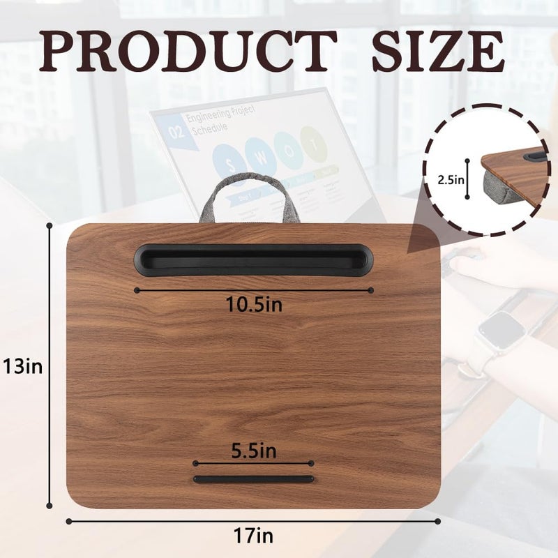 YUELAKE Portable Laptop Desk Fits Up to 16â€œ Laptops, with Tablet Slot, Built-in Cushion, Great for Home & Office,Lap Desk for Laptop,Lap Desk with Cushion (Brown, Medium) - Image 2