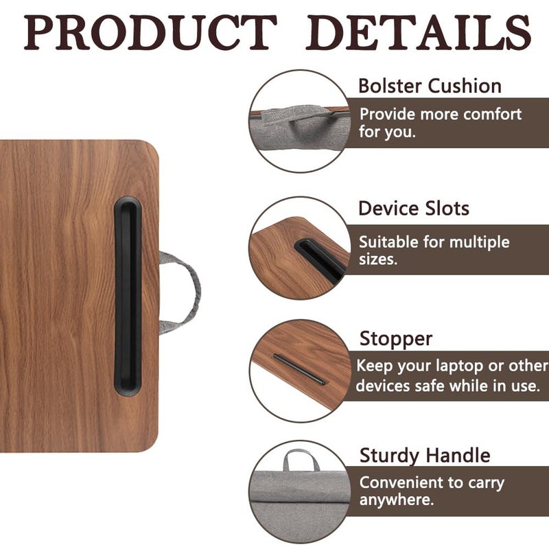 YUELAKE Portable Laptop Desk Fits Up to 16â€œ Laptops, with Tablet Slot, Built-in Cushion, Great for Home & Office,Lap Desk for Laptop,Lap Desk with Cushion (Brown, Medium) - Image 5