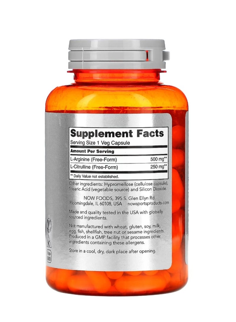 Now Foods Sports Arginine And Citrulline 120 Veg Capsules - Image 2