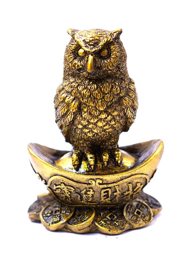 INARA Creation Owl Statue/Showpiece/Idol for Good Luck and Prosperity Showpiece for Car Dashboard and Home Decor - 4 Inch (Gold) - Image 1