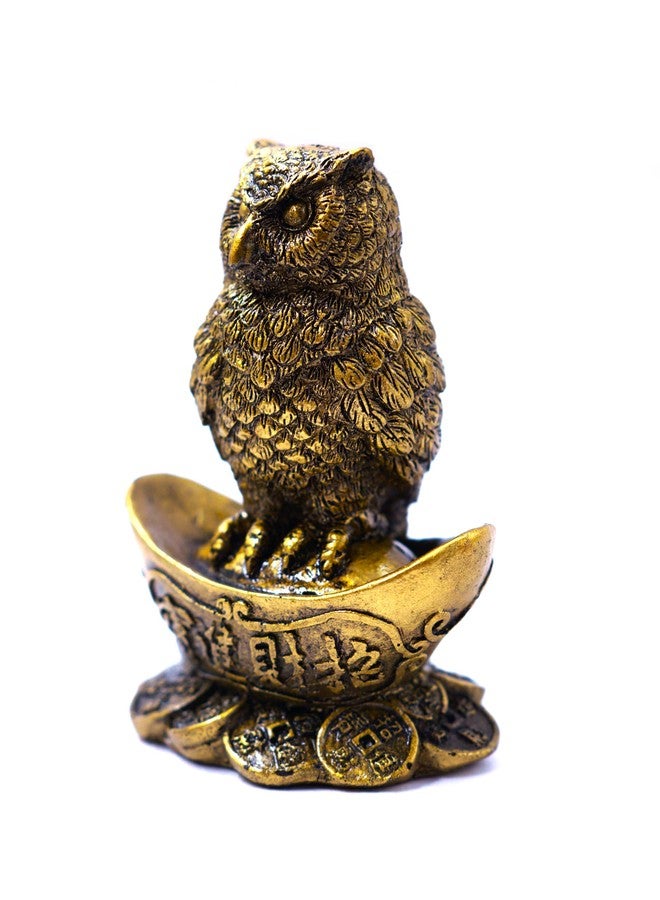 INARA Creation Owl Statue/Showpiece/Idol for Good Luck and Prosperity Showpiece for Car Dashboard and Home Decor - 4 Inch (Gold) - Image 3
