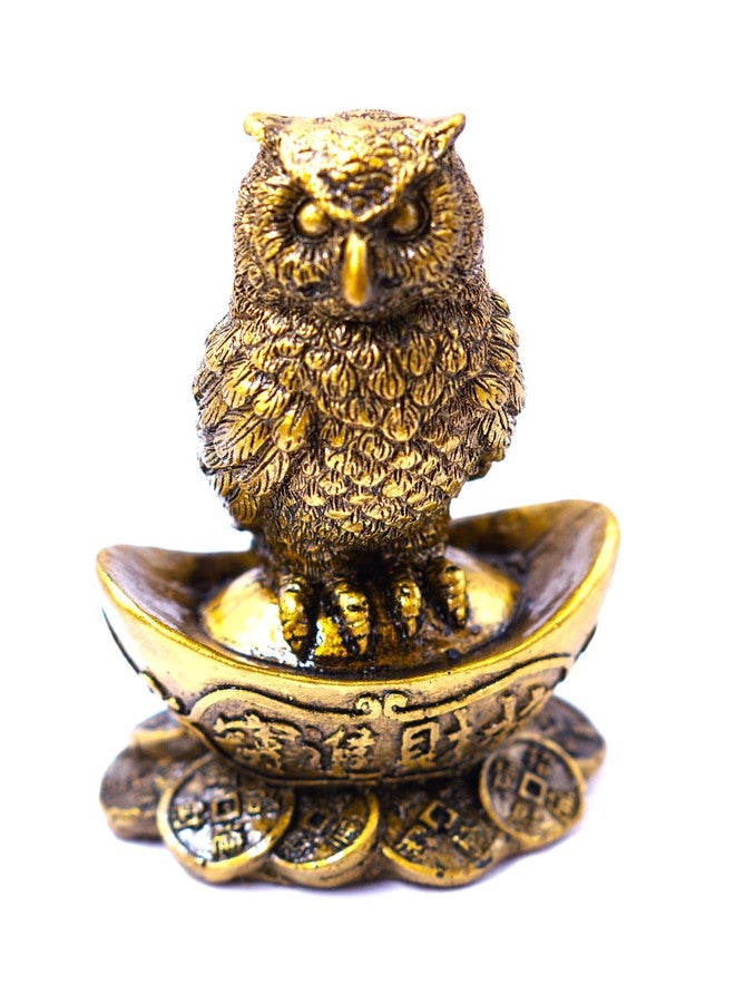 INARA Creation Owl Statue/Showpiece/Idol for Good Luck and Prosperity Showpiece for Car Dashboard and Home Decor - 4 Inch (Gold) - Image 4