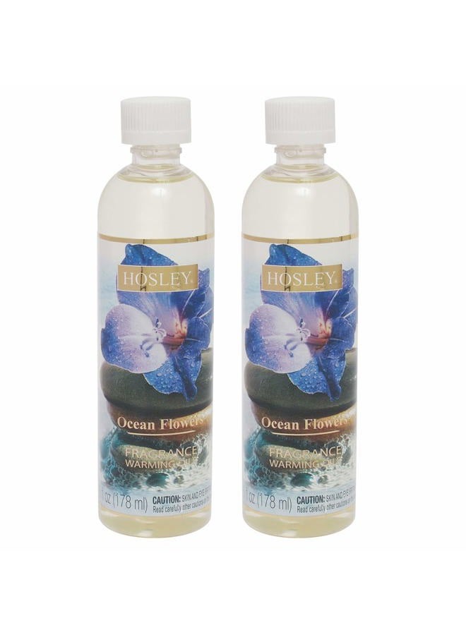 Set of 2 Ocean Flowers Fragrance Warming Oils 6 Ounce. Ideal for spa Meditation Bathroom Settings, Home Fragrance