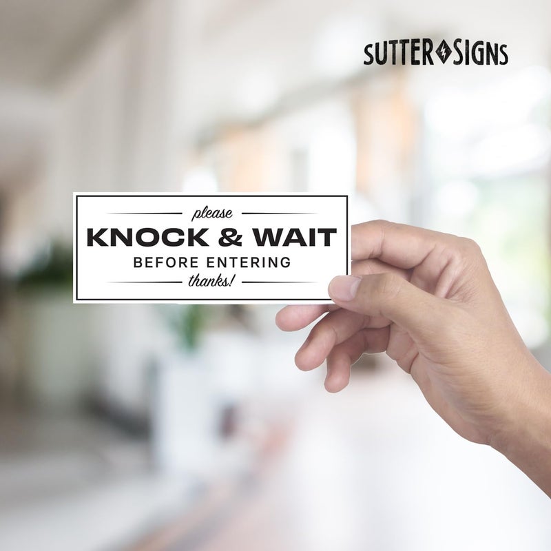 Sutter Signs Please Knock & Wait Before Entering Stickers, Black/White, 2" x 5" - Pack of 2 - Image 3