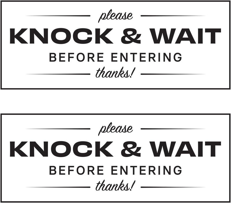 Sutter Signs Please Knock & Wait Before Entering Stickers, Black/White, 2" x 5" - Pack of 2 - Image 1