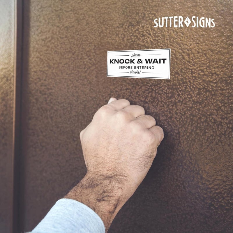 Sutter Signs Please Knock & Wait Before Entering Stickers, Black/White, 2" x 5" - Pack of 2 - Image 4