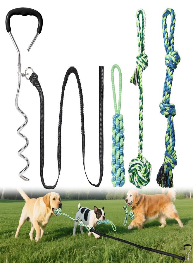 EIODEAR Bungee Tug of War Dog Toy with Upgraded Steel Stake, Cotton Ball, Teething Rope and Soft Rope, Tether Tug Outdoor Dog Toy for Lawns and Trees, Interactive Dog Toys for Medium, Large Dog, Blue - Image 1