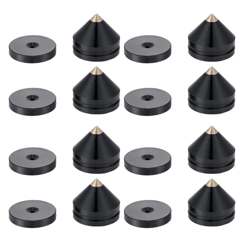 Aluminum Alloy Speaker Stands 2.3x2.3x2.2cm Black - Metal Spikes For Optimal Sound Quality - Foot Pads for Floor Protection for Home Audio Setup - Image 1