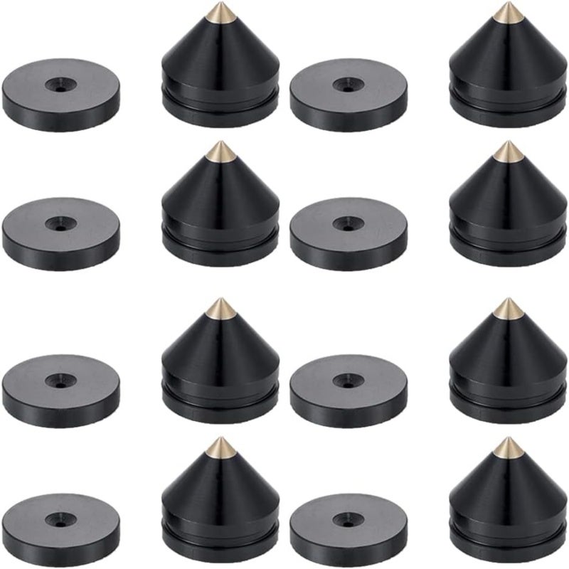 Aluminum Alloy Speaker Stands 2.3x2.3x2.2cm Black - Metal Spikes For Optimal Sound Quality - Foot Pads for Floor Protection for Home Audio Setup - Image 2