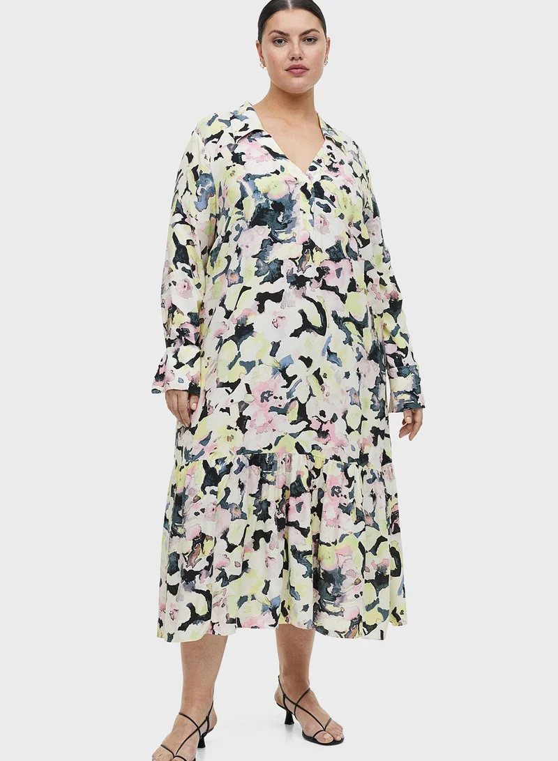 H&M Floral Print Ruffled Hem Dress