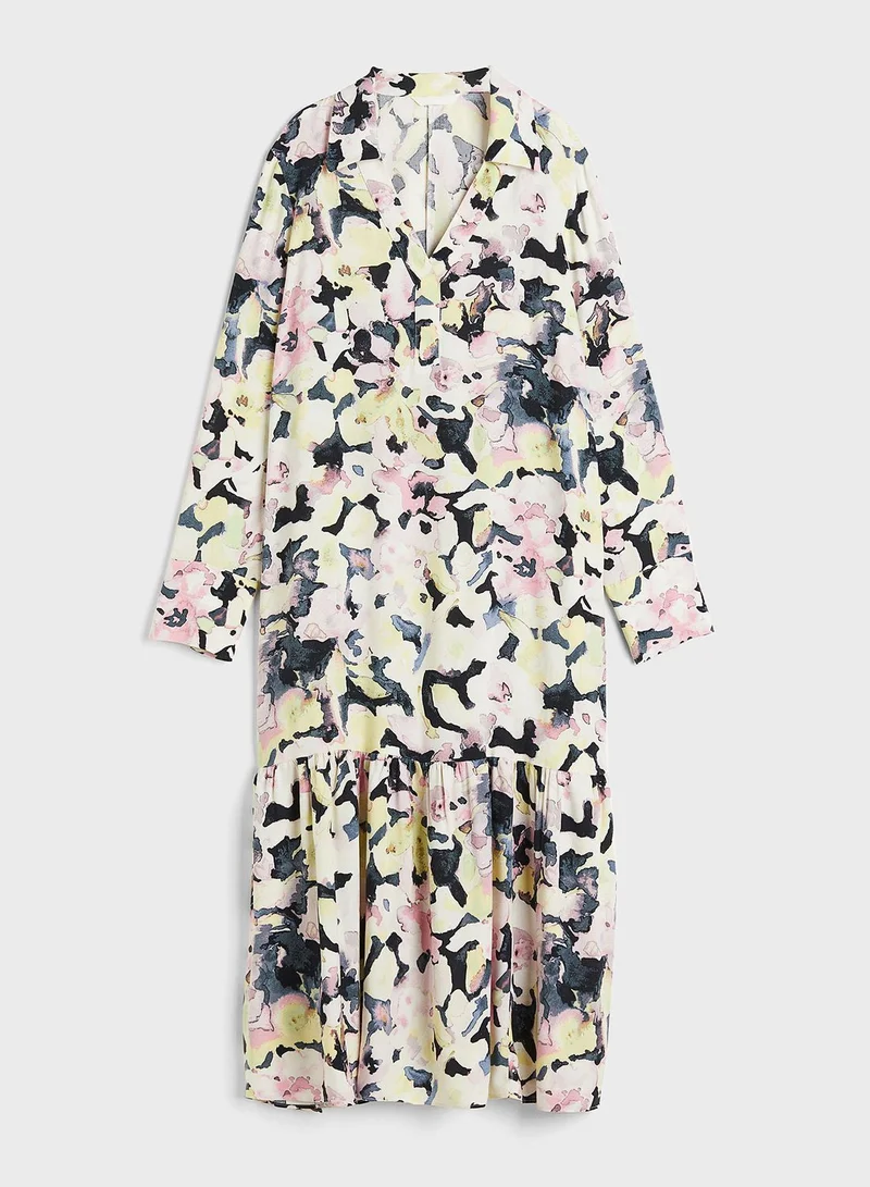 H&M Floral Print Ruffled Hem Dress
