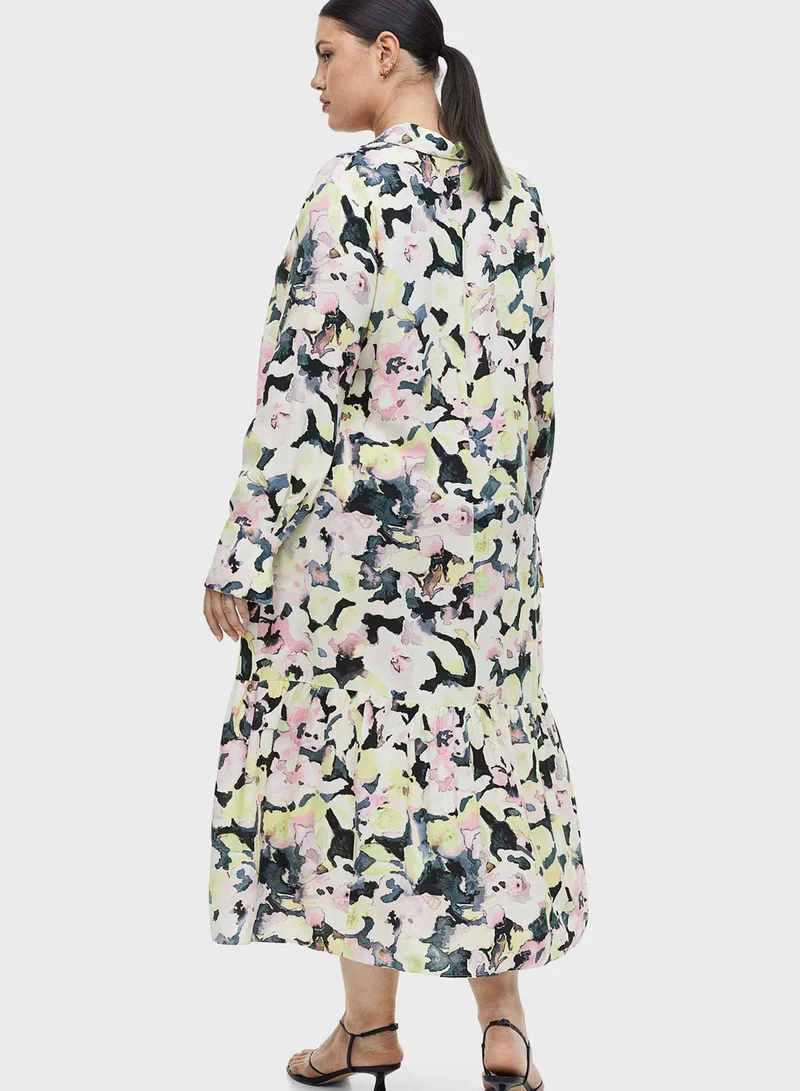 H&M Floral Print Ruffled Hem Dress