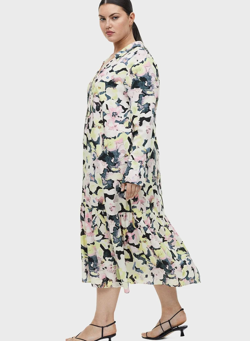 H&M Floral Print Ruffled Hem Dress