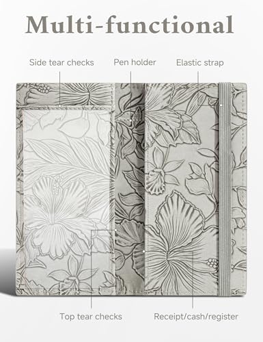 Zreal Checkbook Cover for Women & Men, Premium PU Leather Check Book Cover for Personal Checkbook, Top & Side Tear Duplicate Checks with RFID Blocking (Light Gray) - Image 2