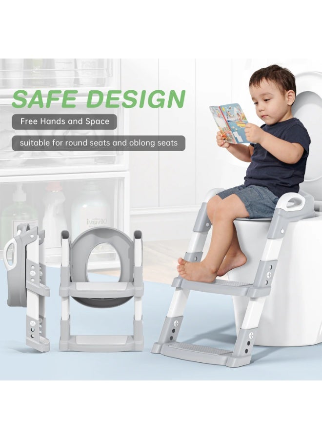 Arabest Foldable Potty Training Seat for Baby with Safety Ladder | Non-Slip Toilet Training Seat for Toddlers (Grey) - Baby Toilet & Bathroom Kids Potty Seat - Image 3