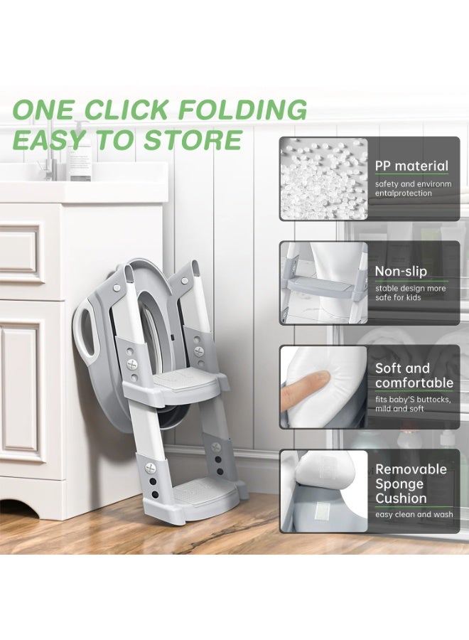 Arabest Foldable Potty Training Seat for Baby with Safety Ladder | Non-Slip Toilet Training Seat for Toddlers (Grey) - Baby Toilet & Bathroom Kids Potty Seat - Image 5