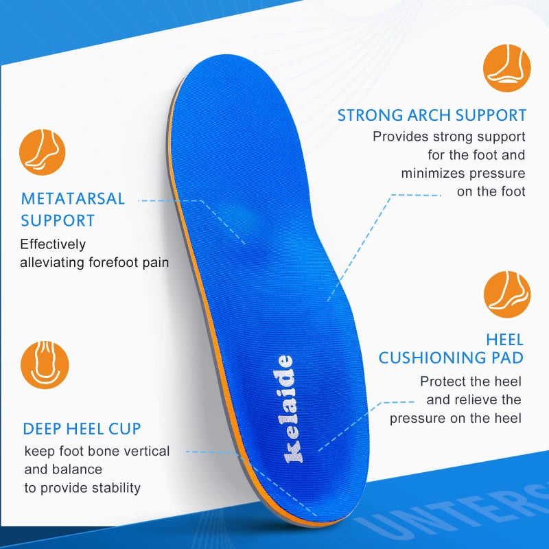 Kelaide Arch Support Insoles Relief Plantar Fasciitis, Comfort Orthotic Inserts for Flat Feet, Feet Pain, Pronation, Shoes Insoles for Men and Women Blue - Image 4