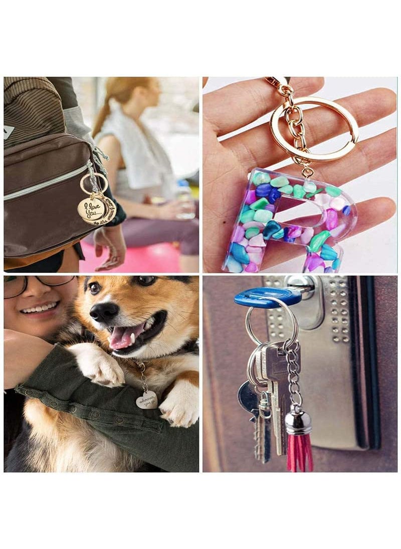 DIY Crafts - DIY Crafts 4 Pcs, Silver, Split Key Ring with Chain Set, Metal Flat Keychain Rings 1 Inch with Open Jump Rings and Screw Eye Pins Bulk, for Handbag Hangers Hooks Beading J (4 Pcs, Silver) - Image 1